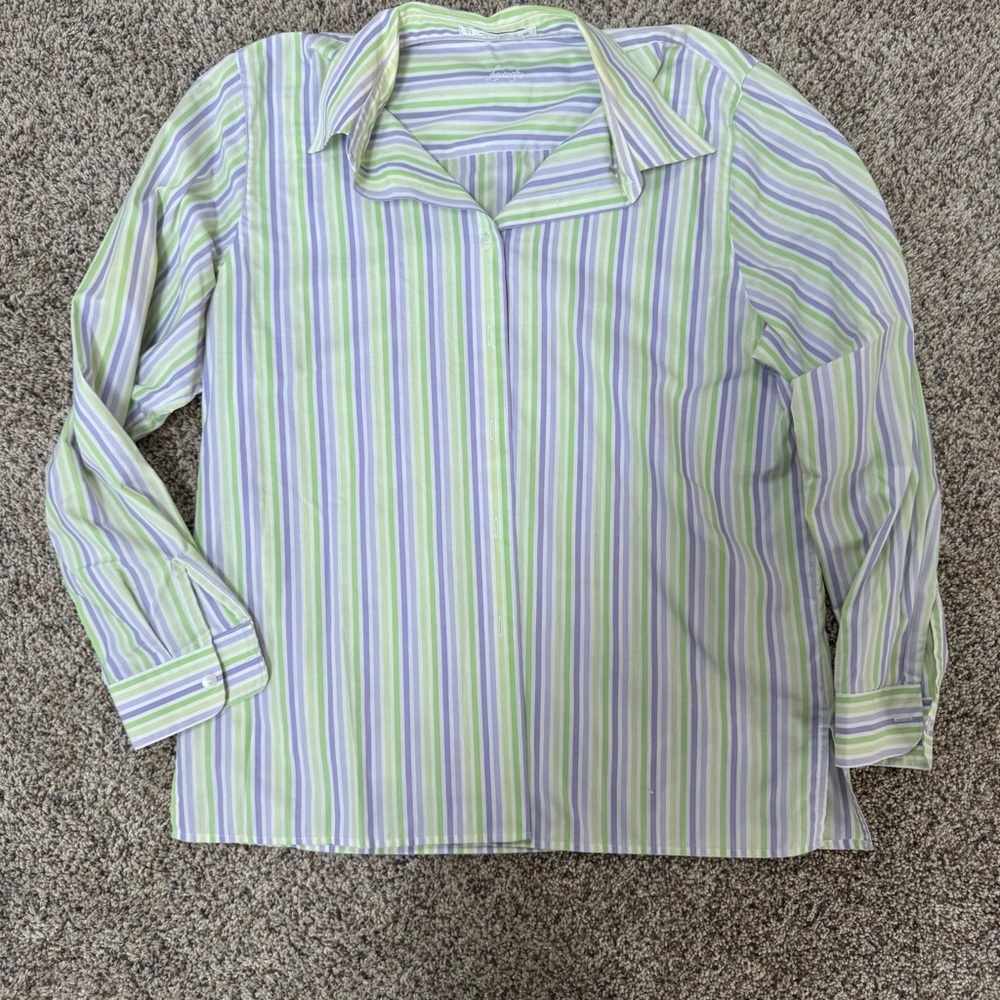 Foxcroft Green and Blue Casual Button Down Shirt with Long Sleeves